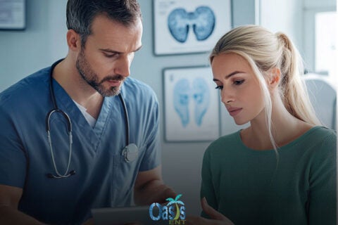 A man and women checking tablet